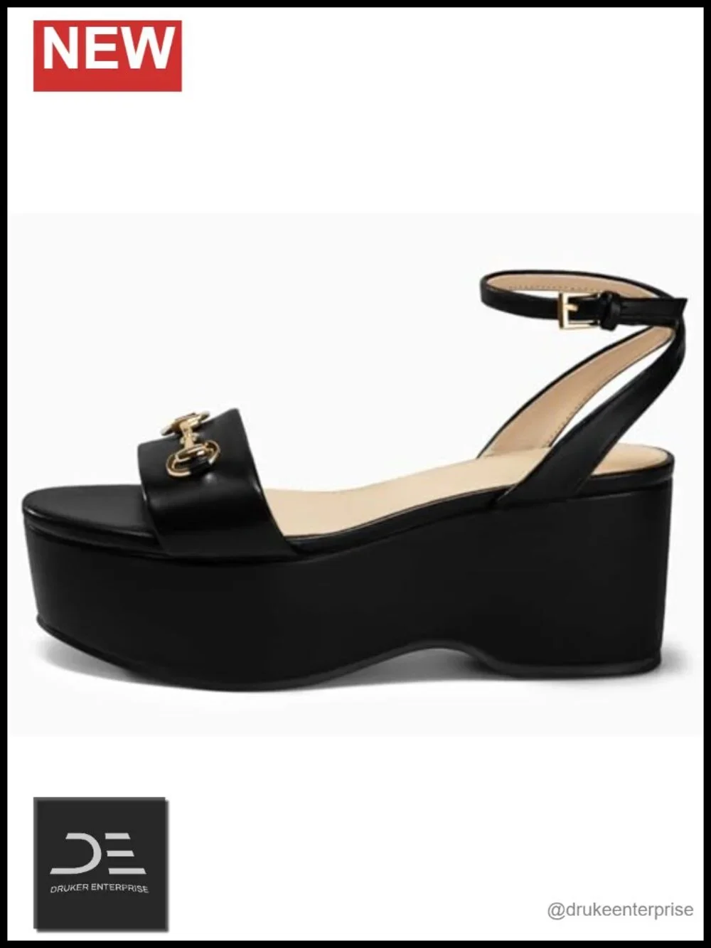 Platform Wedge Sandals Open Toe Ankle Strap Chunky Heels Faux Leather Padded